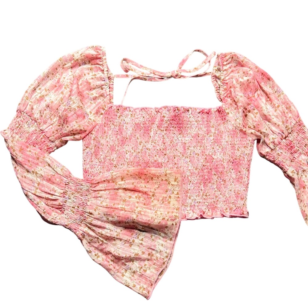 dELiA*s Dolls Kill S Pink Floral Bell Sleeve Peasant Top Milkmaid Cottagecore